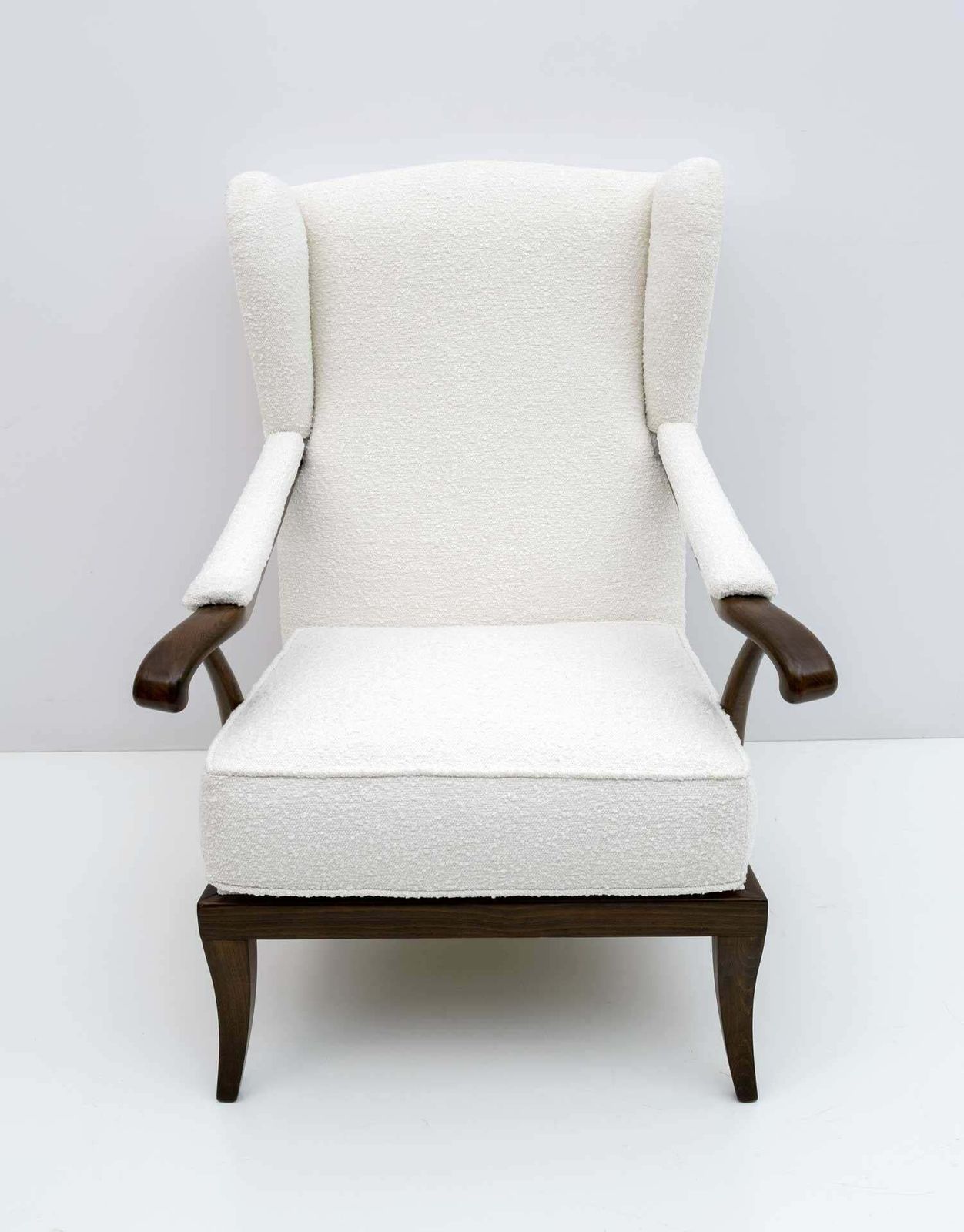Paolo Buffa Mid Century Modern Italian Walnut And Coating Boucle Armchair, 1950s photo furniture