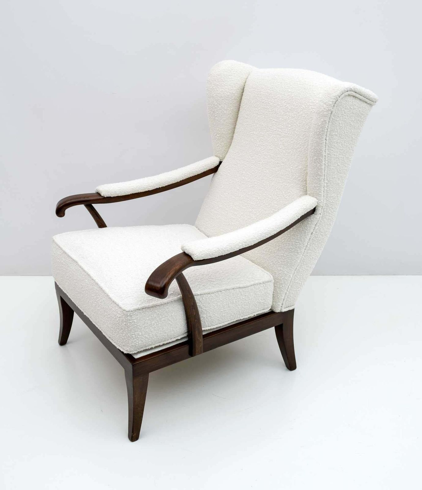 Paolo Buffa Mid Century Modern Italian Walnut And Coating Boucle Armchair, 1950s photo Furniture
