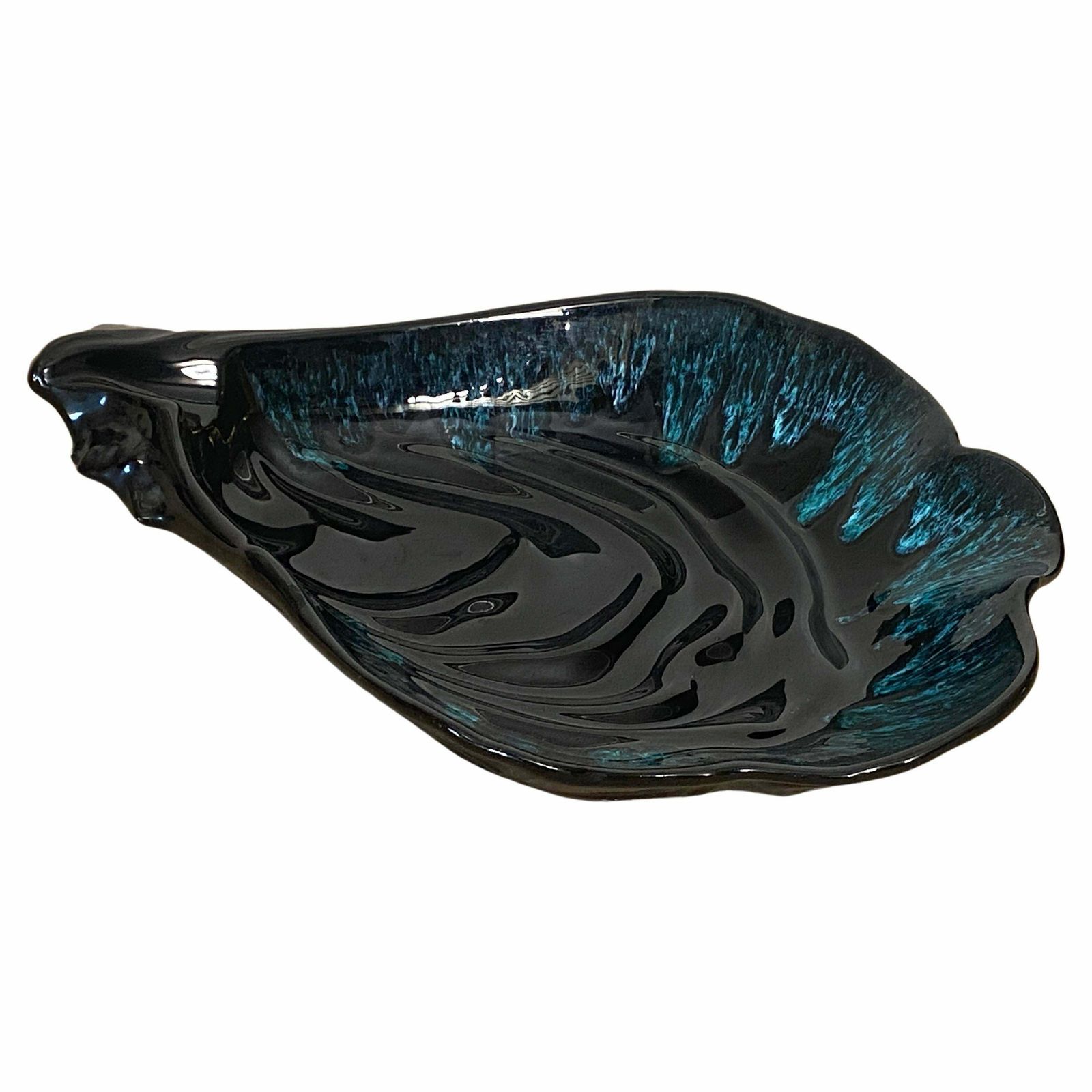 Large Ceramic Blue Vide Poche Or Central Piece Shell Form Circa 1960 France