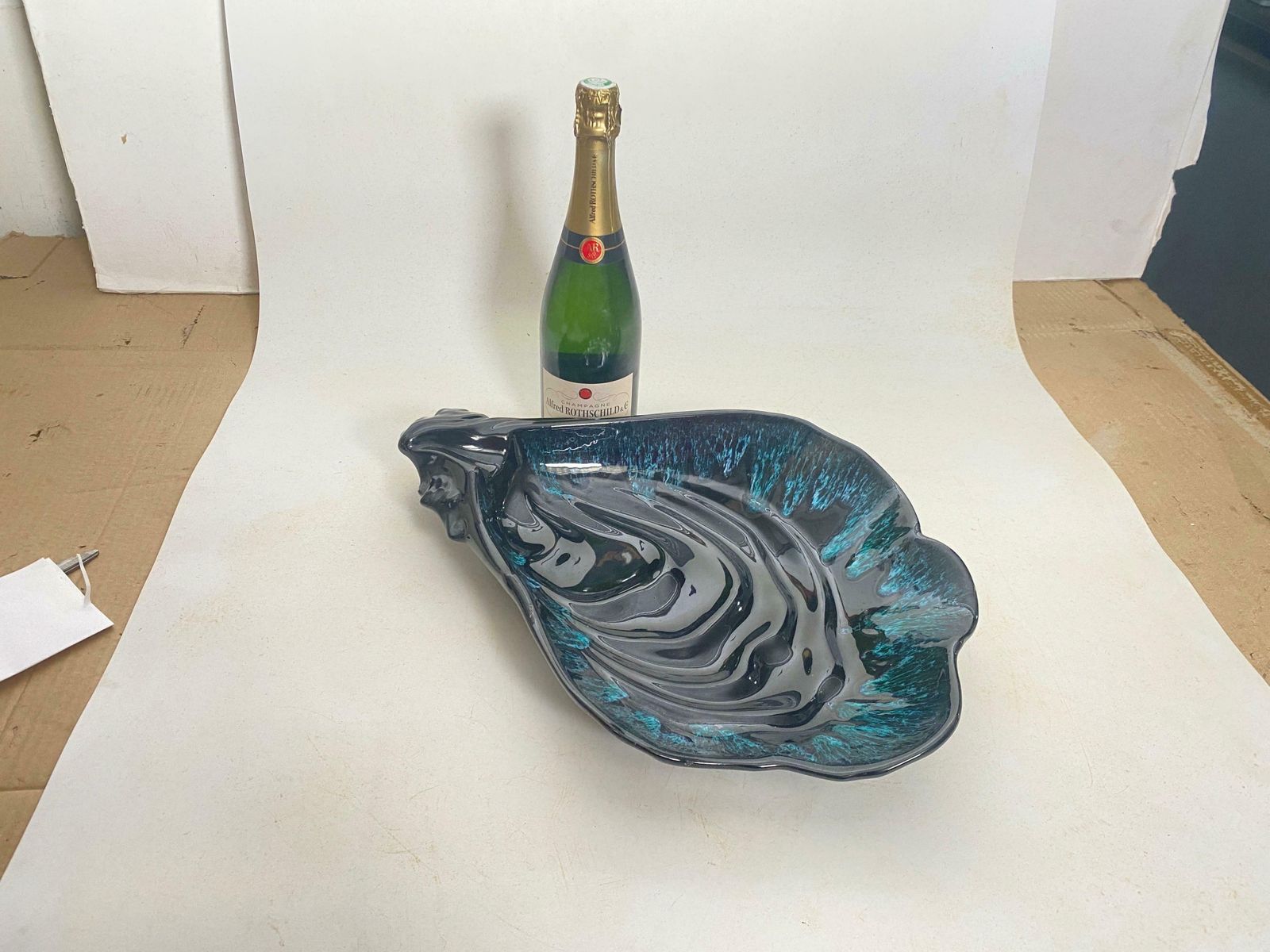 Large Ceramic Blue Vide Poche Or Central Piece Shell Form Circa 1960 France photo furniture