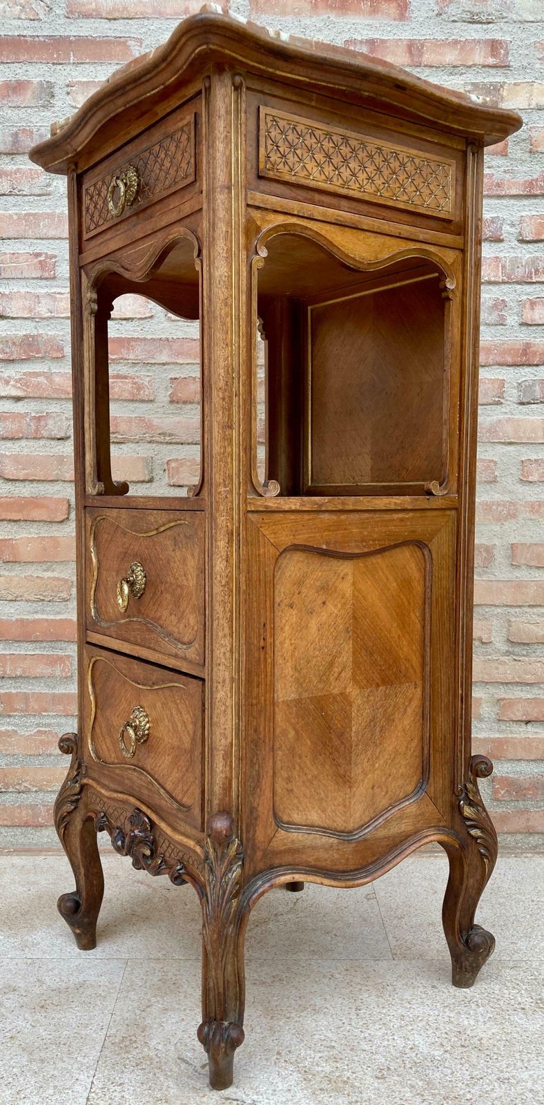 Vintage Louis XVI Style Spanish Nightstands In Wood And Red Marble, 1920s, Set O photo buy