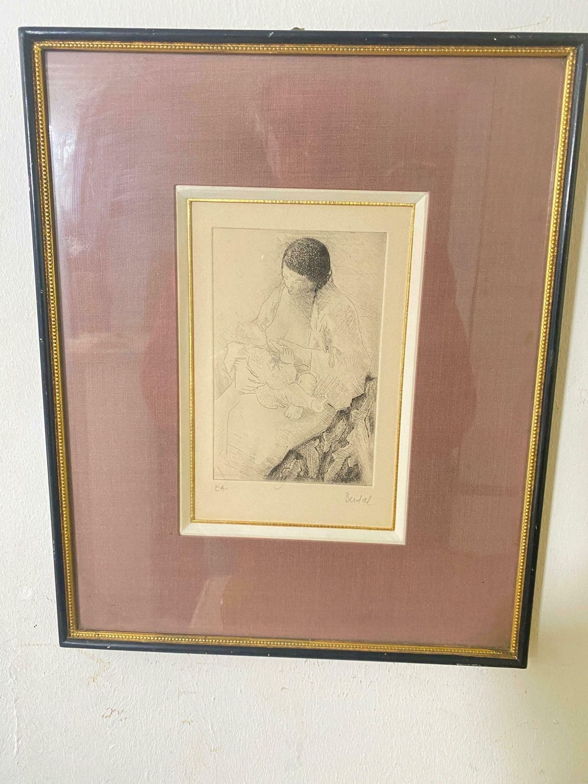 Engraving By Alex Berdal Signed France 20th Century A Women With A Child photo for sale