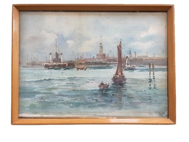 Watercolour Of Devon Port Harbour Mouth England photo for sale
