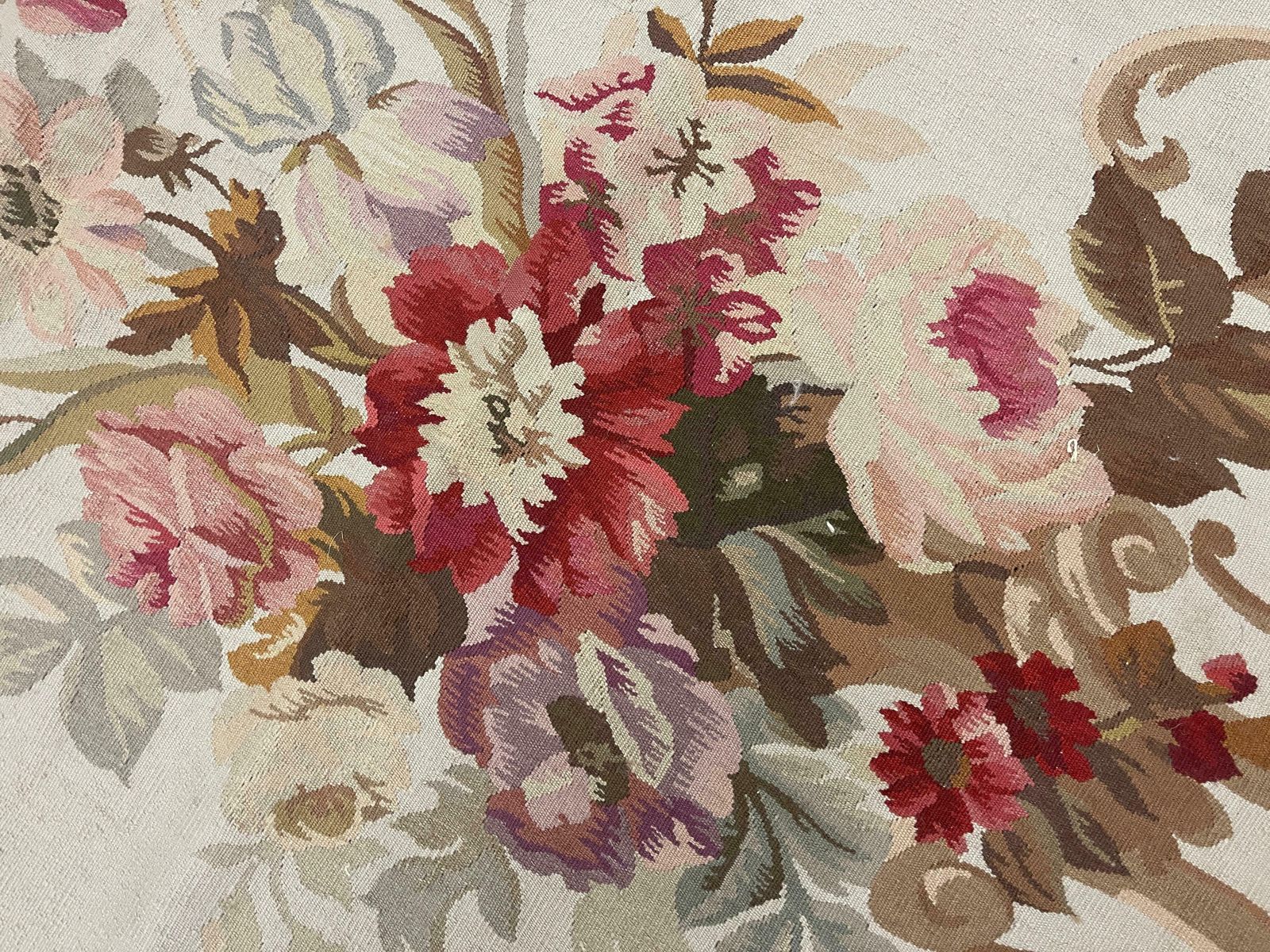 Blue Aubusson Rug Runner Beige Handwoven Carpet Floral Livingroom Rug Home Decor photo 1980.0