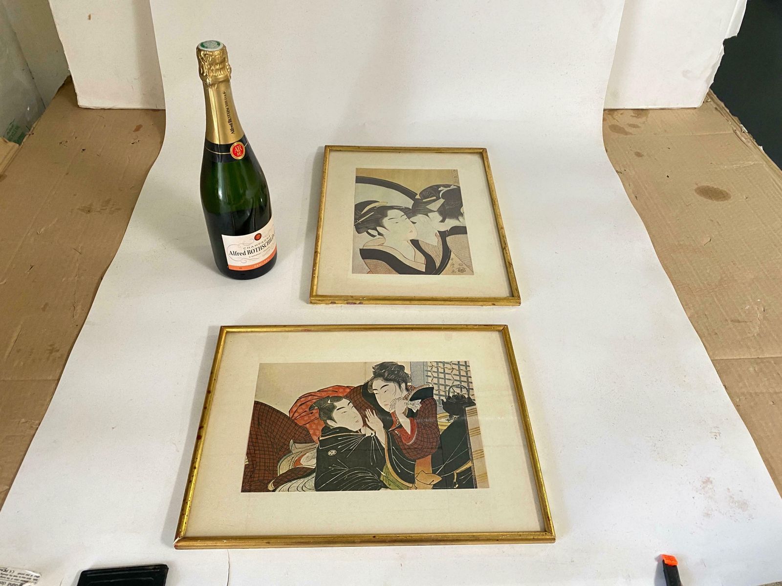 Japanese Framed Prints Reproduction 20th Gilt Frame 20 Century Set Of 2 photo Art