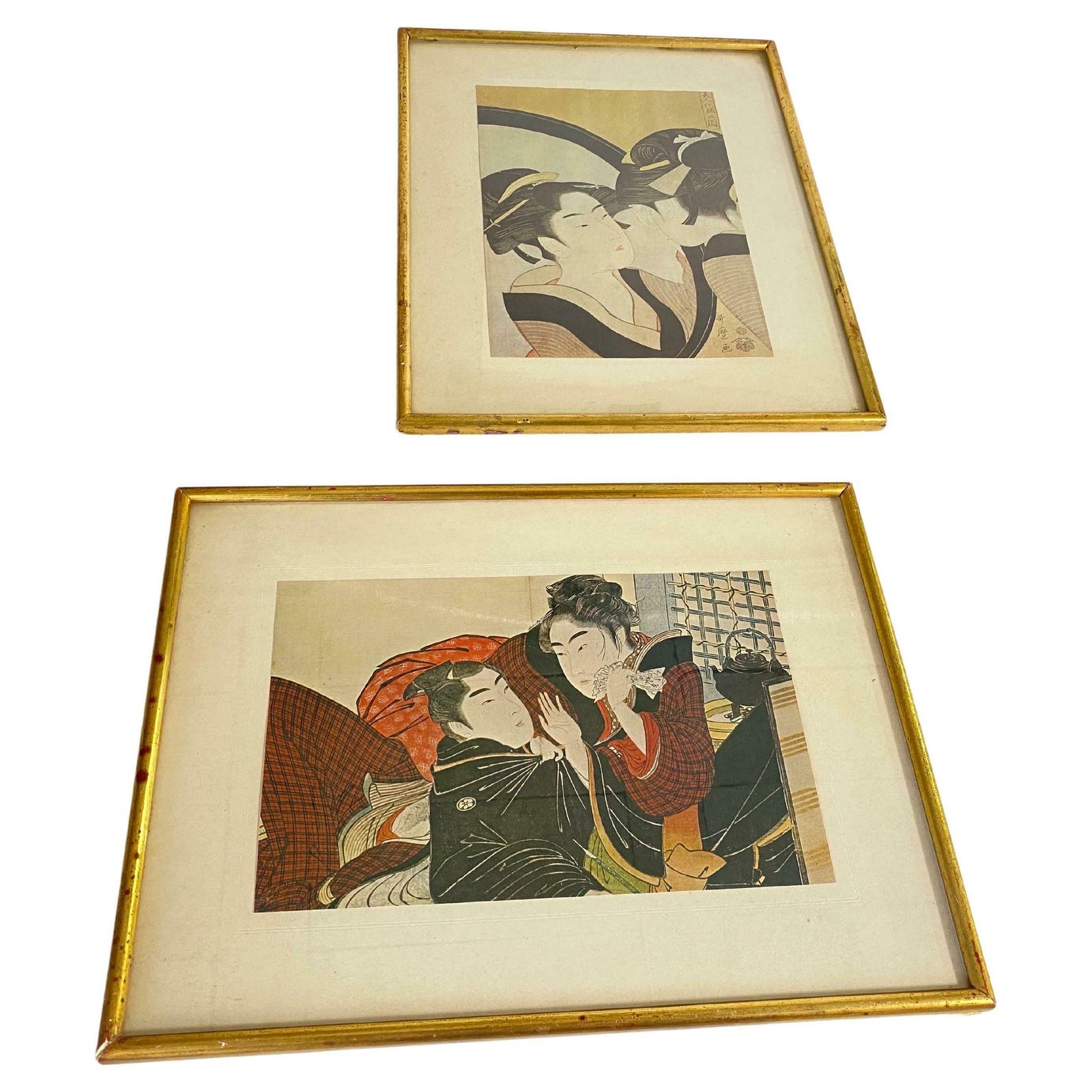 Japanese Framed Prints Reproduction 20th Gilt Frame 20 Century Set Of 2 photo vinterior