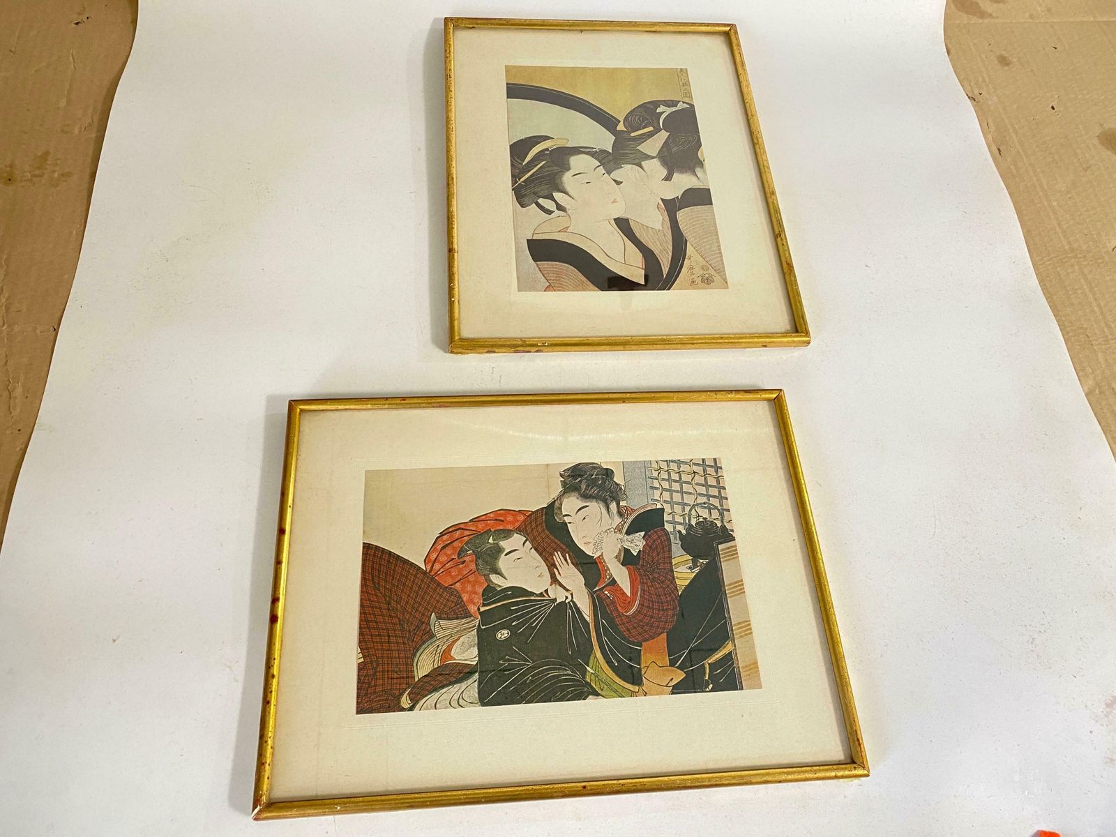 photo vintage Japanese Framed Prints Reproduction 20th Gilt Frame 20 Century Set Of 2