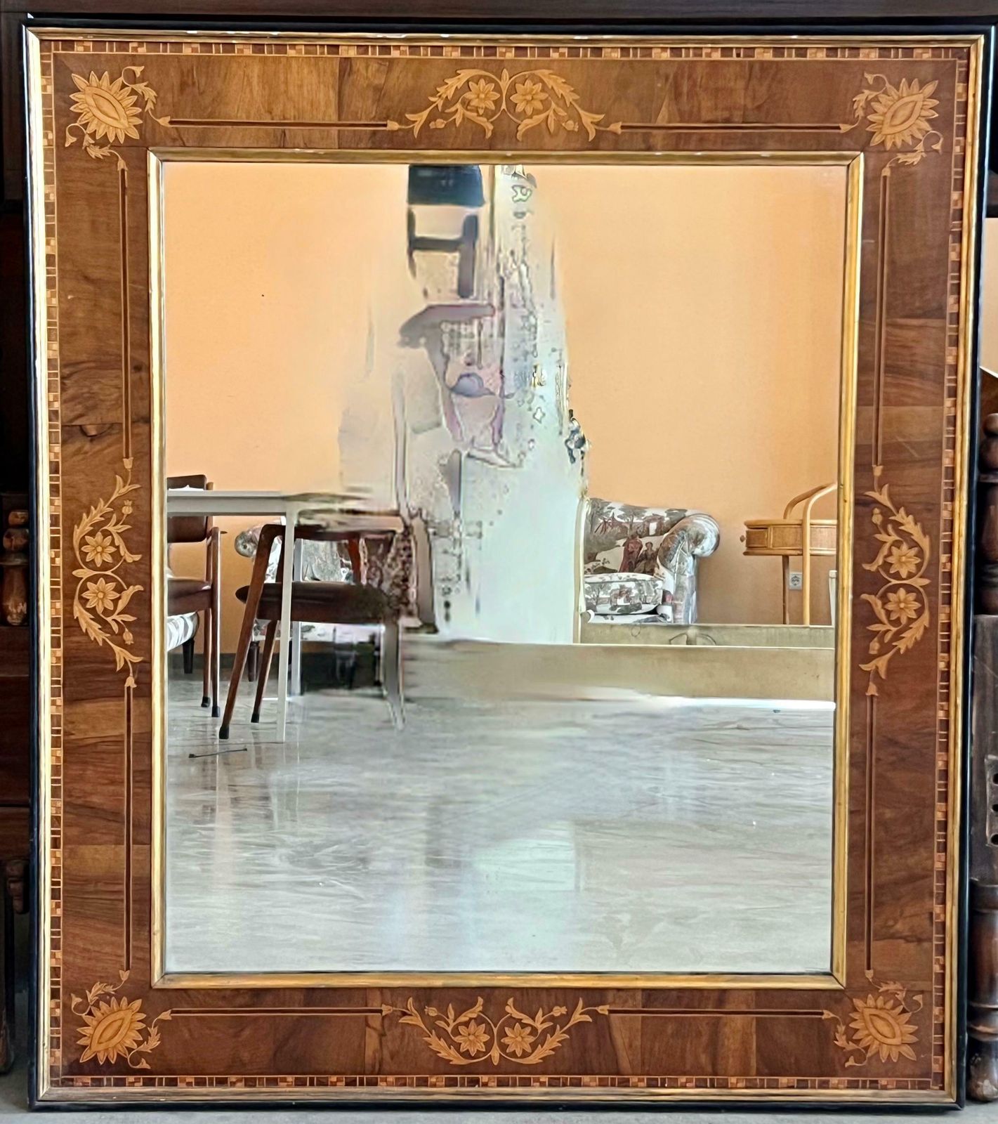 Miroir d'époque en acajou flammé et marqueterie, XIXe siècle photo furniture