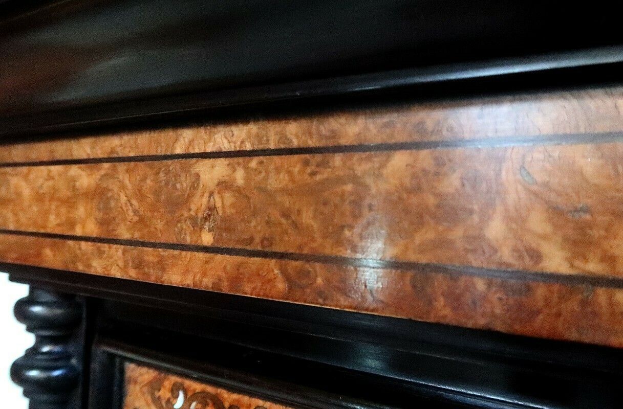 Small Two Body Buffet In Blackened Wood And Thuya Burl, Stamped Gordóvil, Renaissance Taste, Spain   Early 20th Century photo vintage