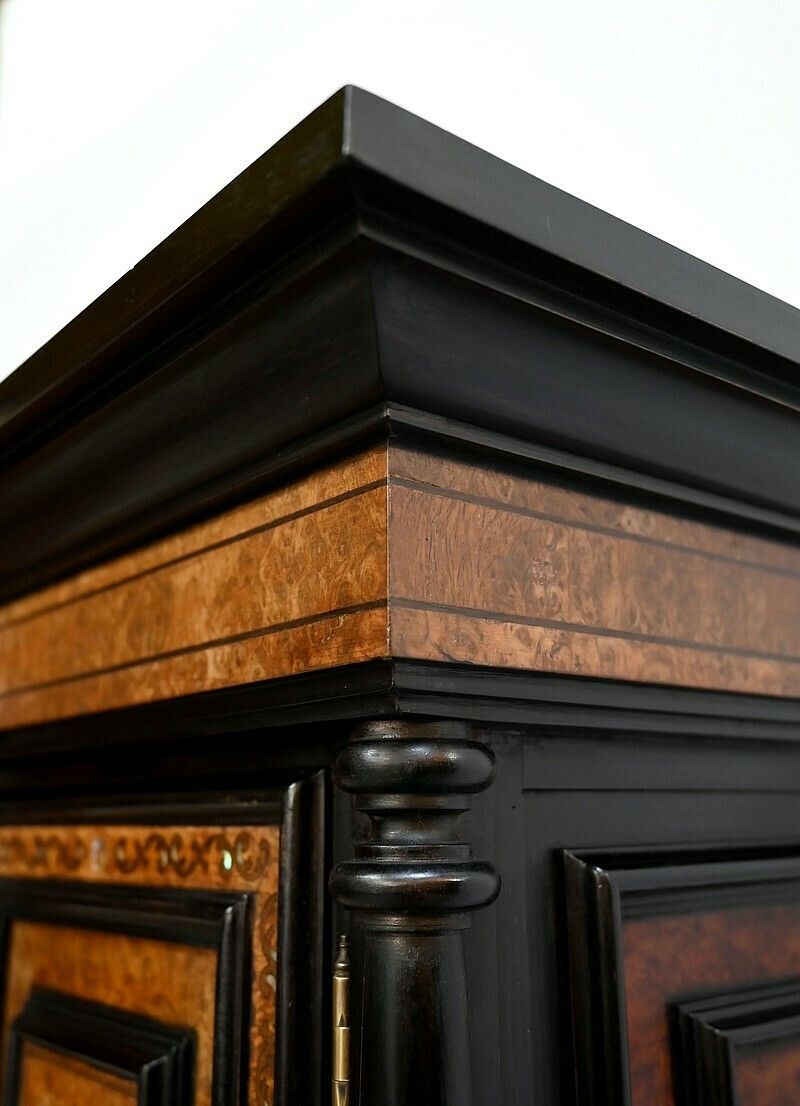 photo furniture Small Two Body Buffet In Blackened Wood And Thuya Burl, Stamped Gordóvil, Renaissance Taste, Spain   Early 20th Century