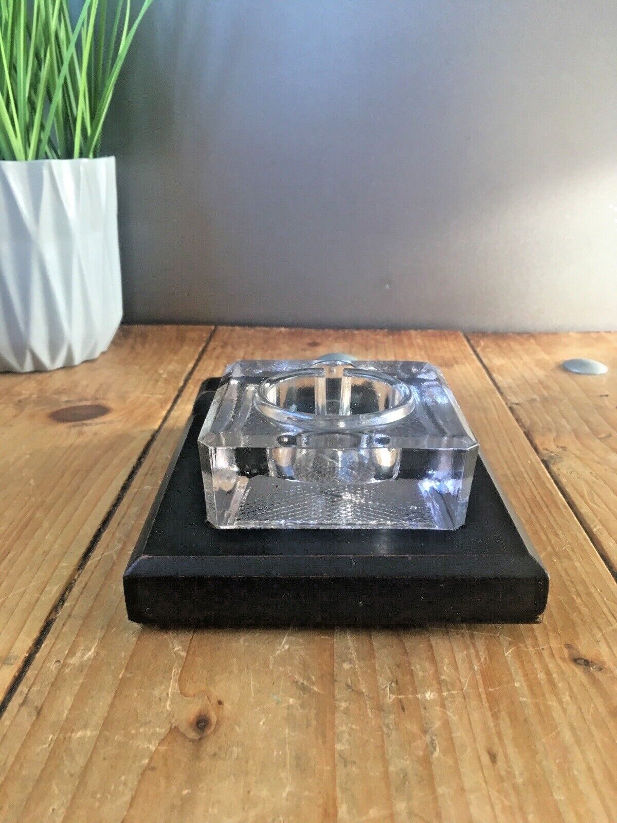 Antique Art Deco Glass Inkwell On Wooden Stand Office Desk Accessory Prop Velos photo Home Decor
