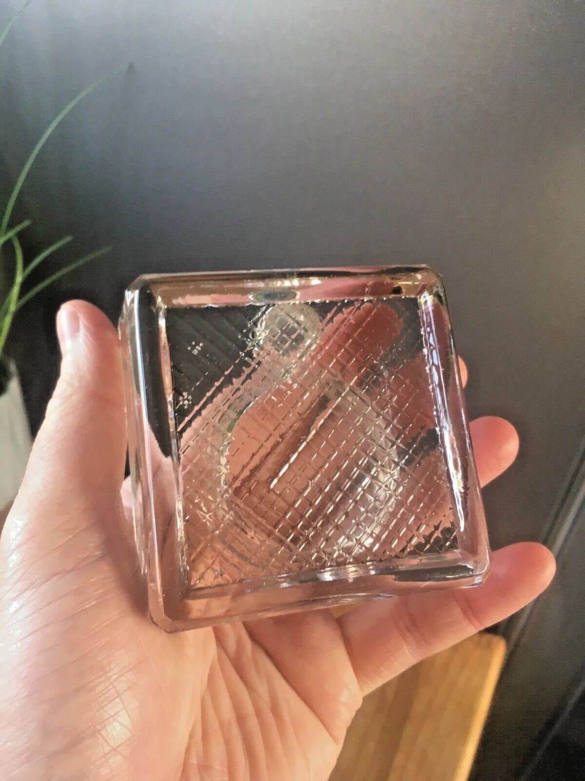 photo for sale Antique Art Deco Glass Inkwell On Wooden Stand Office Desk Accessory Prop Velos