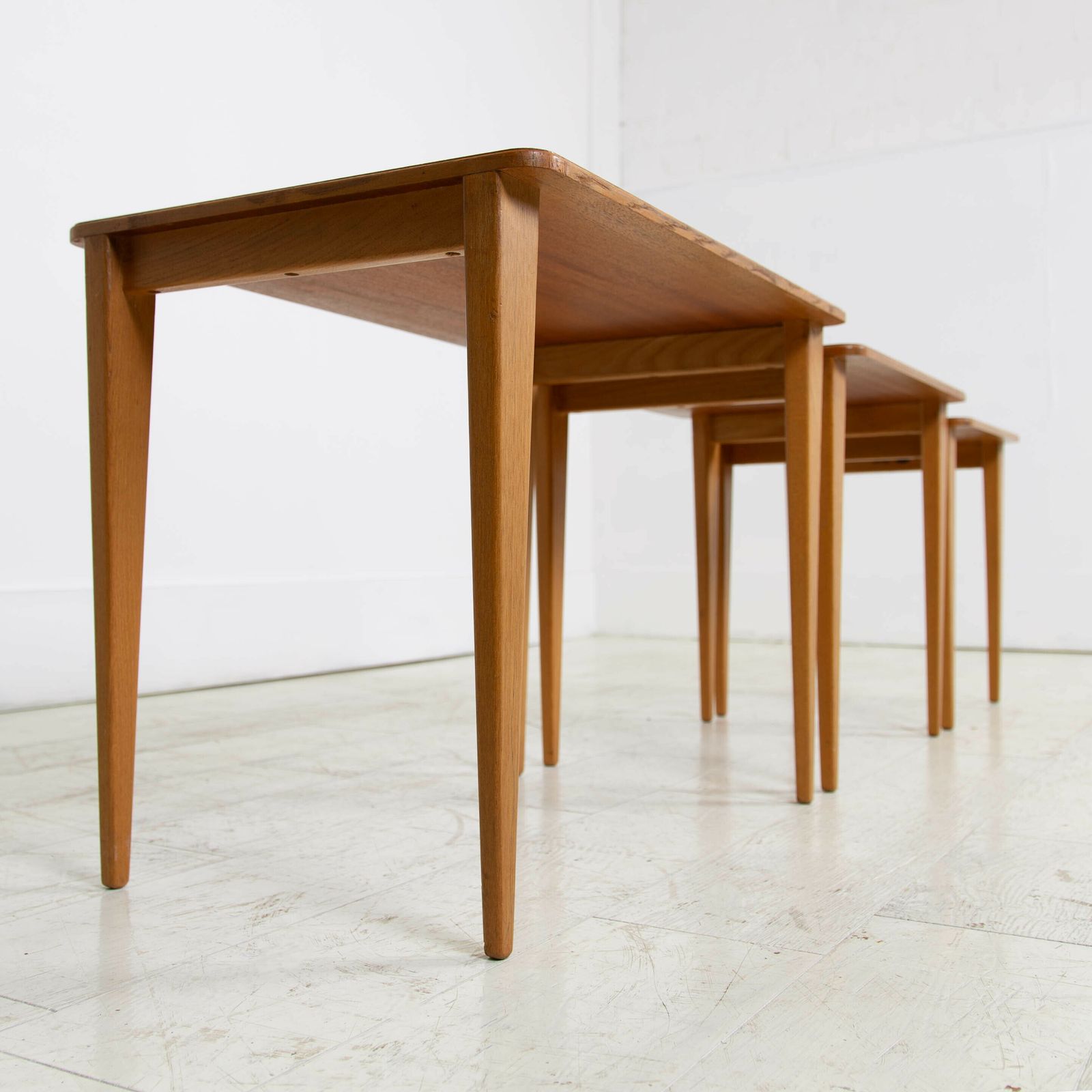 Mid Century Nest Of Teak And Oak Gordon Russell Side Tables photo vintage