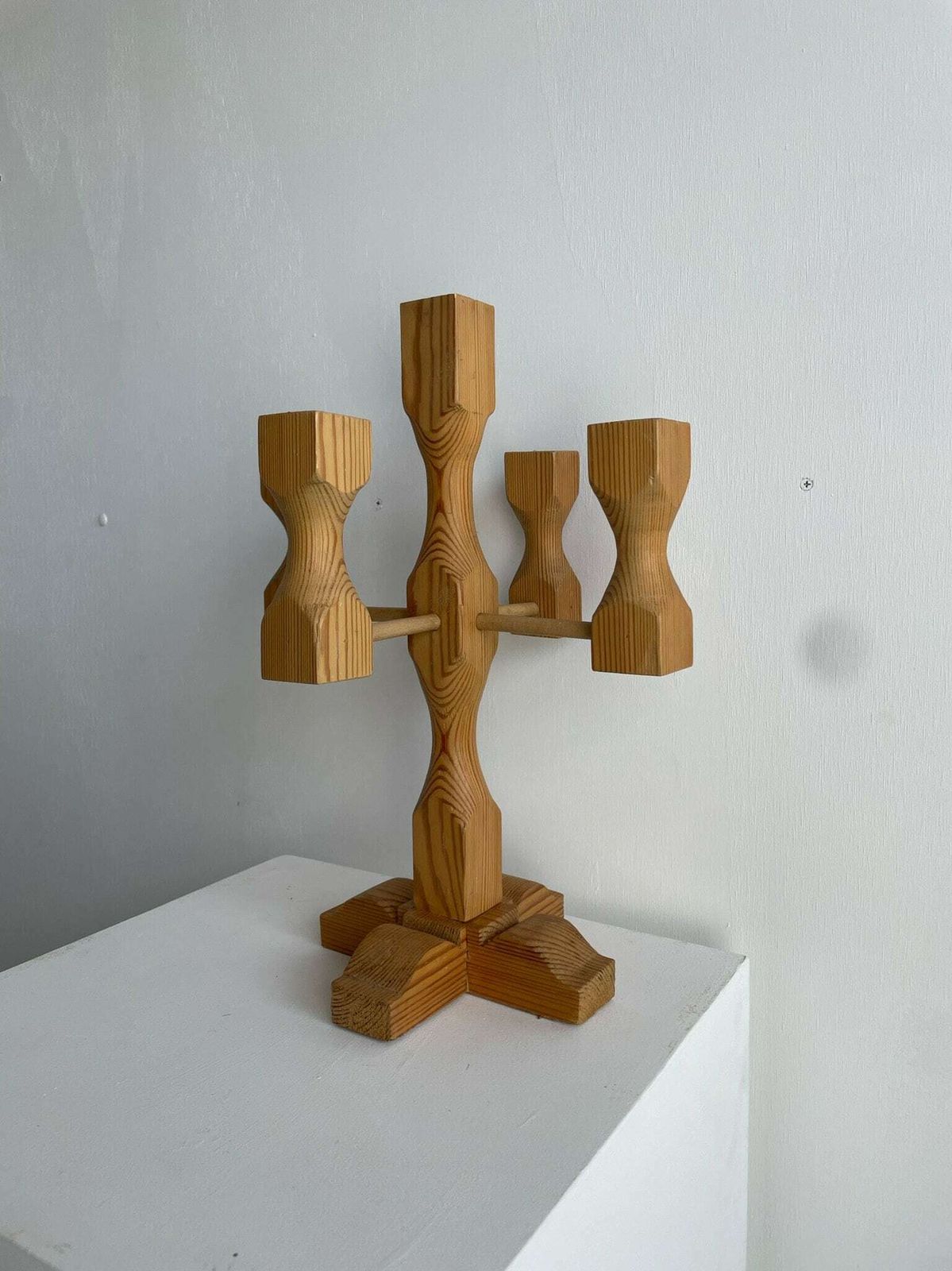 1970s Swedish Pine Candlestick For 5 Candles, Hand Made Quirky Rustic photo 125.0