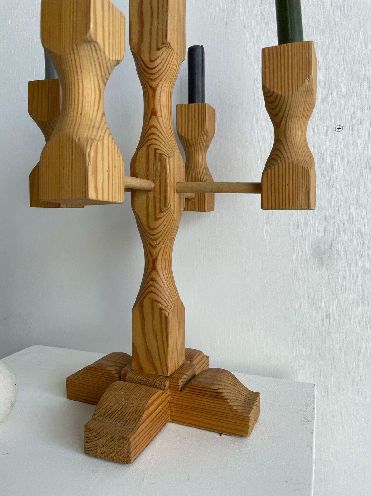 1970s Swedish Pine Candlestick For 5 Candles, Hand Made Quirky Rustic photo buy