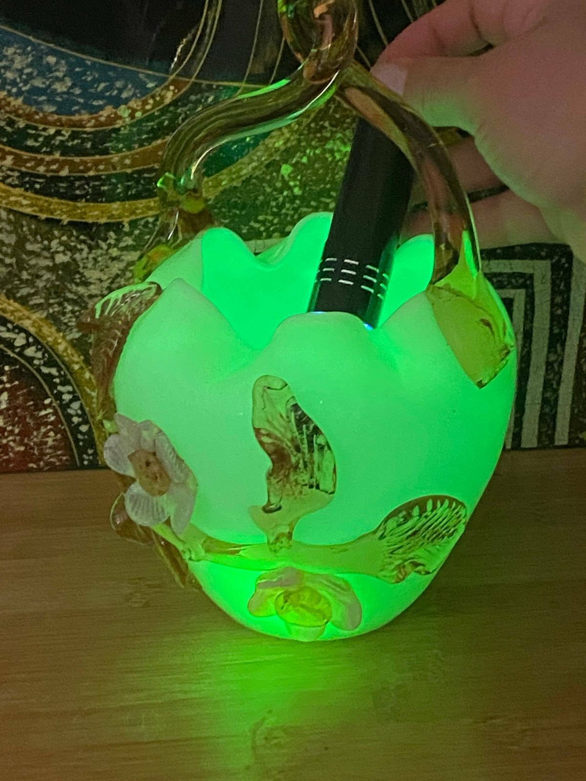 Antique Uranium Glassware Vase, Stevens Williams Uranium Vaseline Glass Basket, Antique Collectible Decor photo furniture