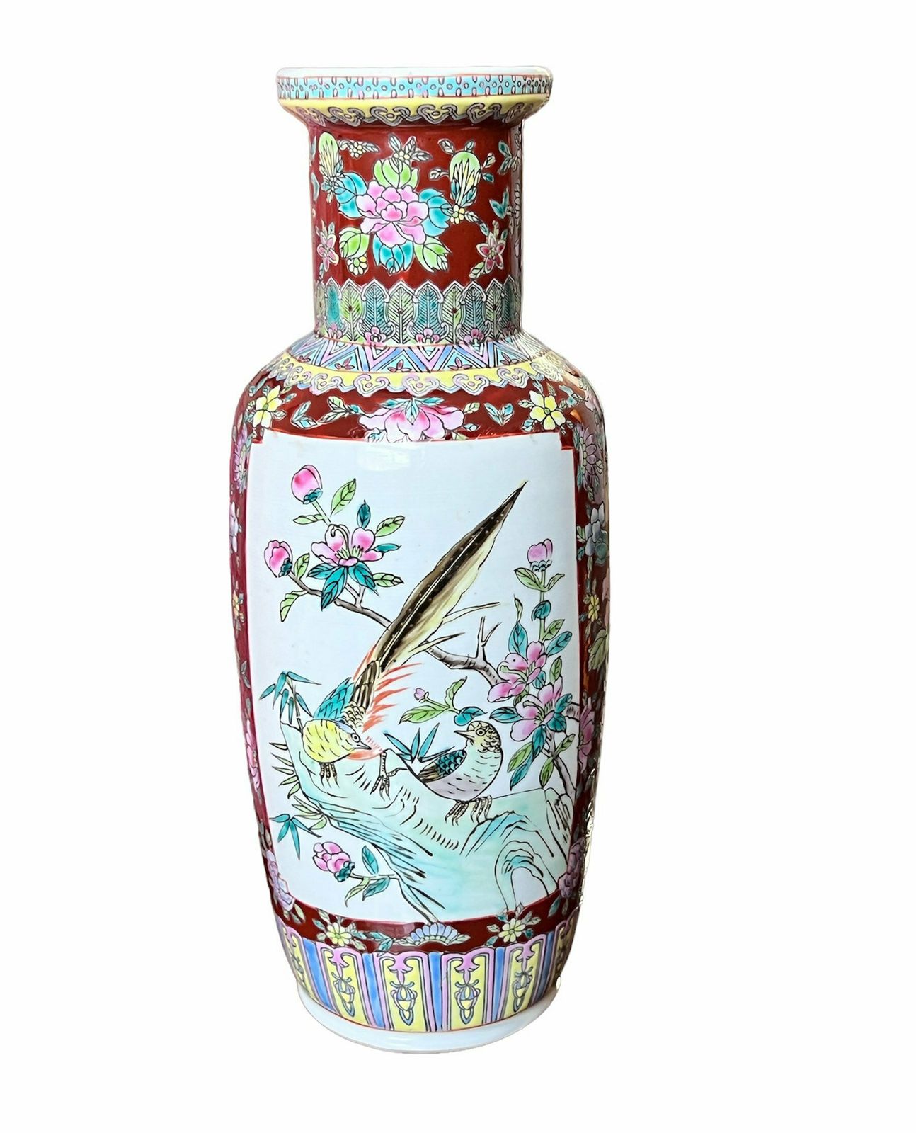 Chinese Famille Rose Vase, China Republic Period Porcelain, Chinese Porcelain Vase With Phoenix Birds , Qianlong Fine Arts Porcelain Bottle photo furniture