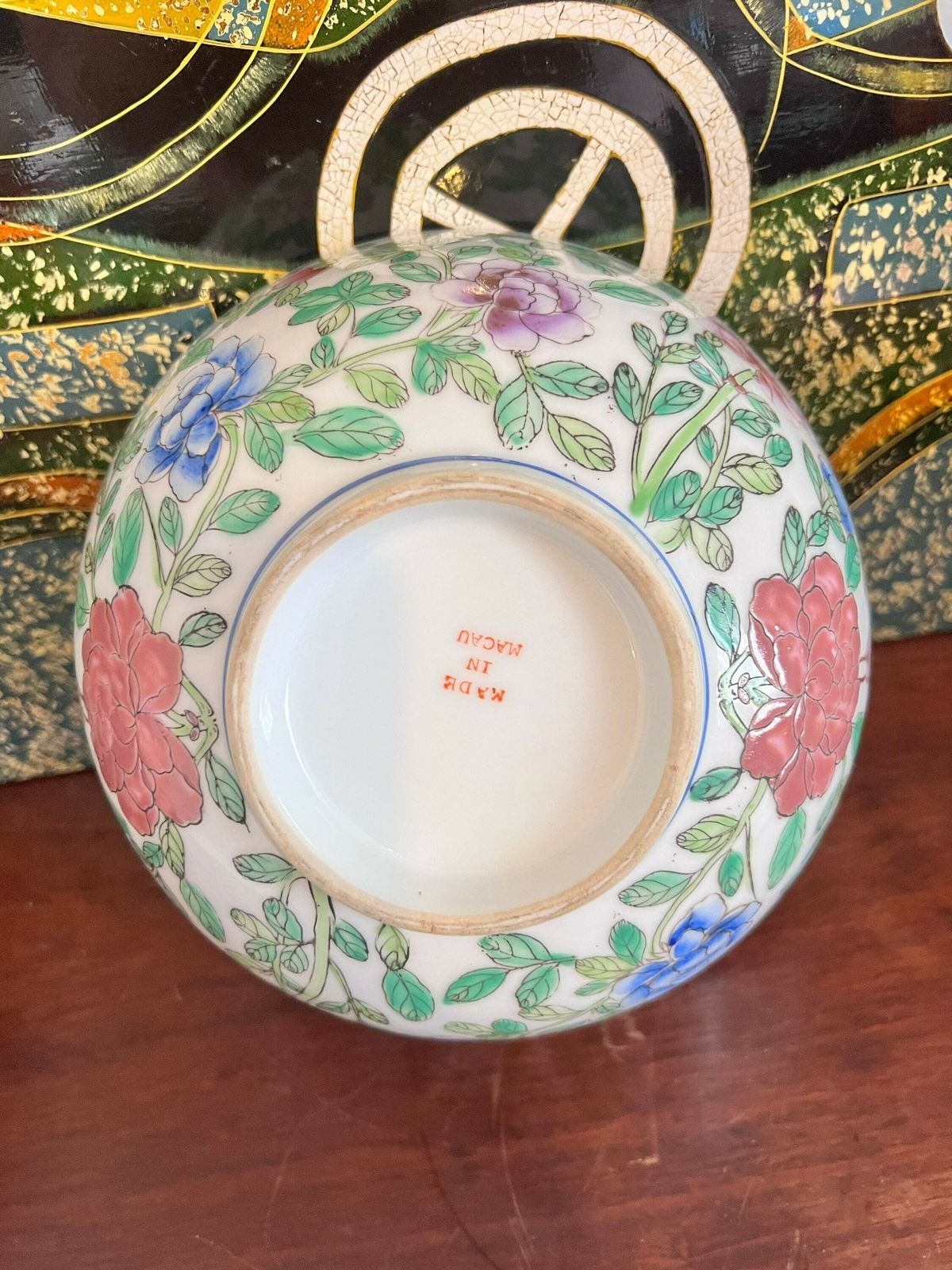 Made In Macau Vintage Chinese Porcelain Famille Rose Bowl, Medallion Center Table Punch Bowl Measures 8.5 Inches In Diameter photo vinterior