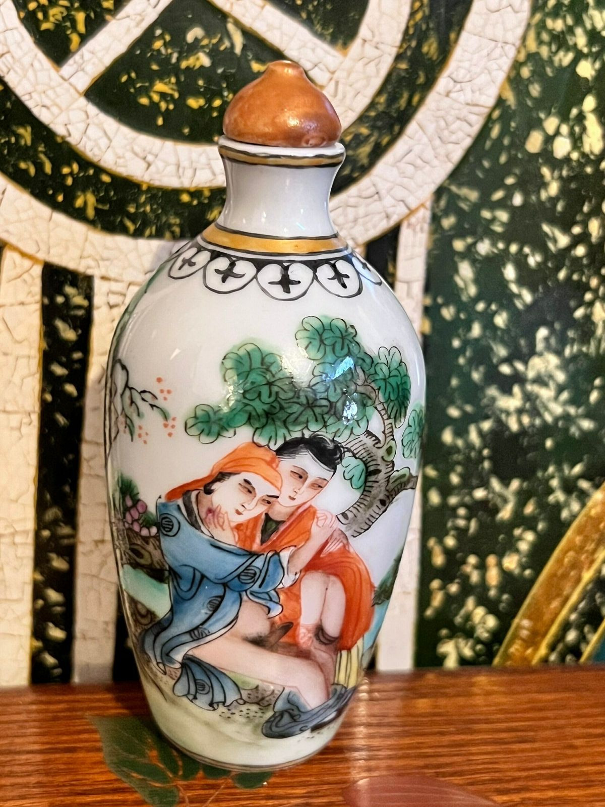 A Famille Rose Erotic Subject’ Snuff Bottle Qing Dynasty, Qianlong, Antique Chinese Dynasty Porcelain Exotic Porcelain Snuff Bottle photo for sale