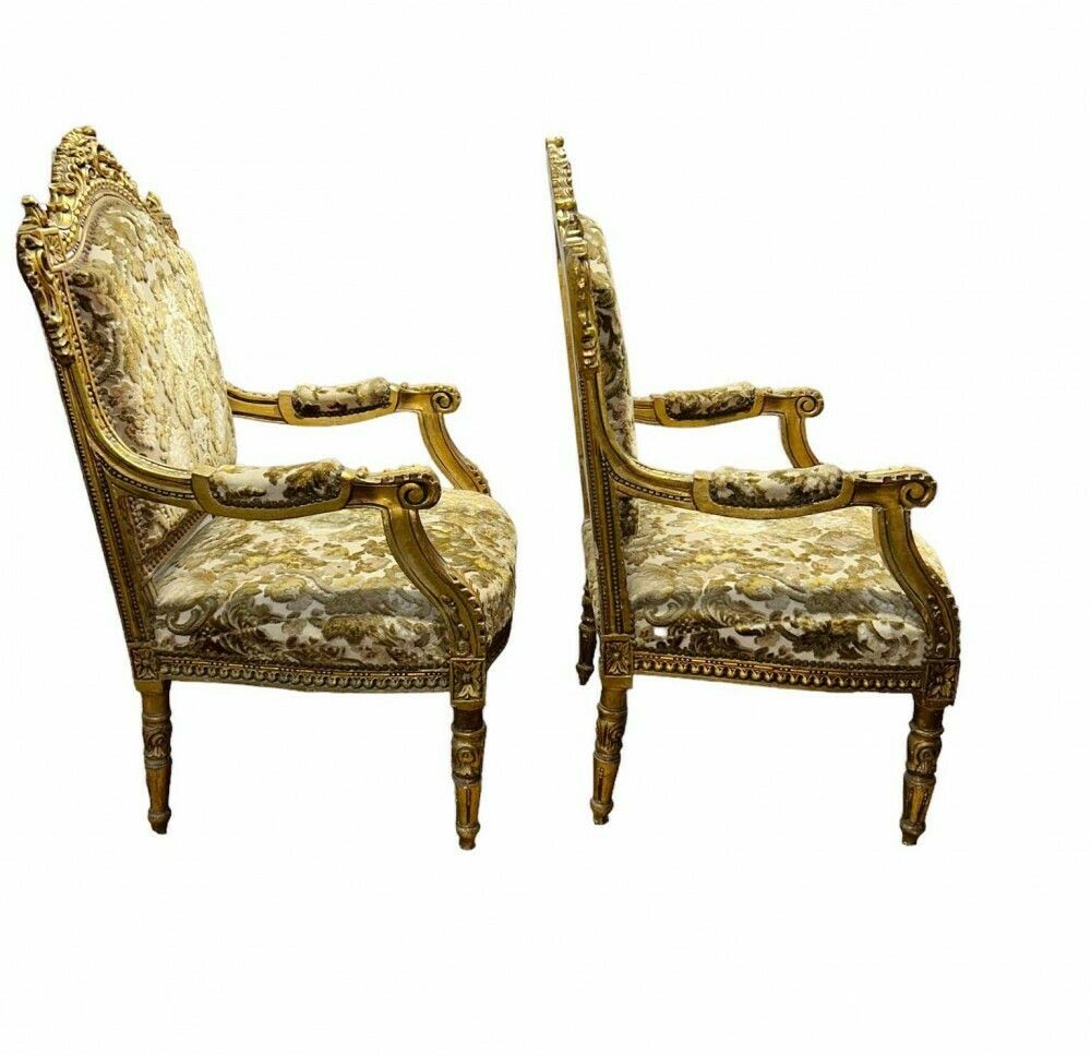 Pair French Gilt Armchairs Louis XVI Fauteuil photo Furniture