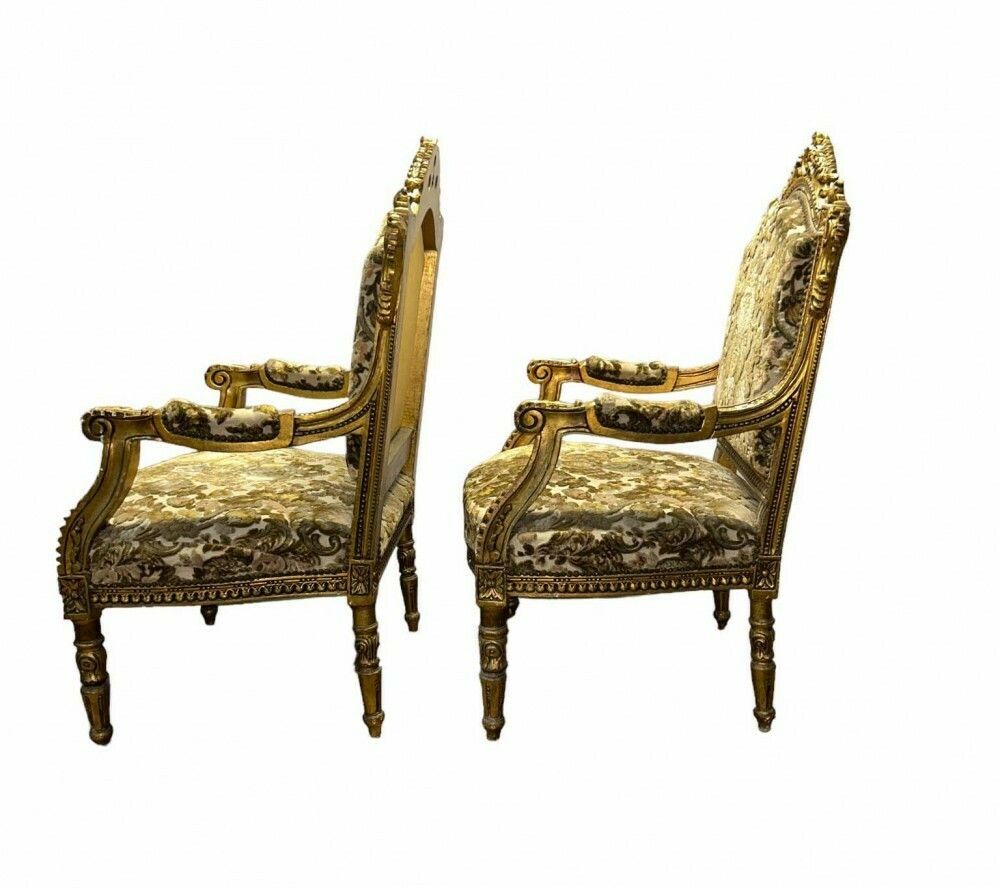 Pair French Gilt Armchairs Louis XVI Fauteuil photo vinterior