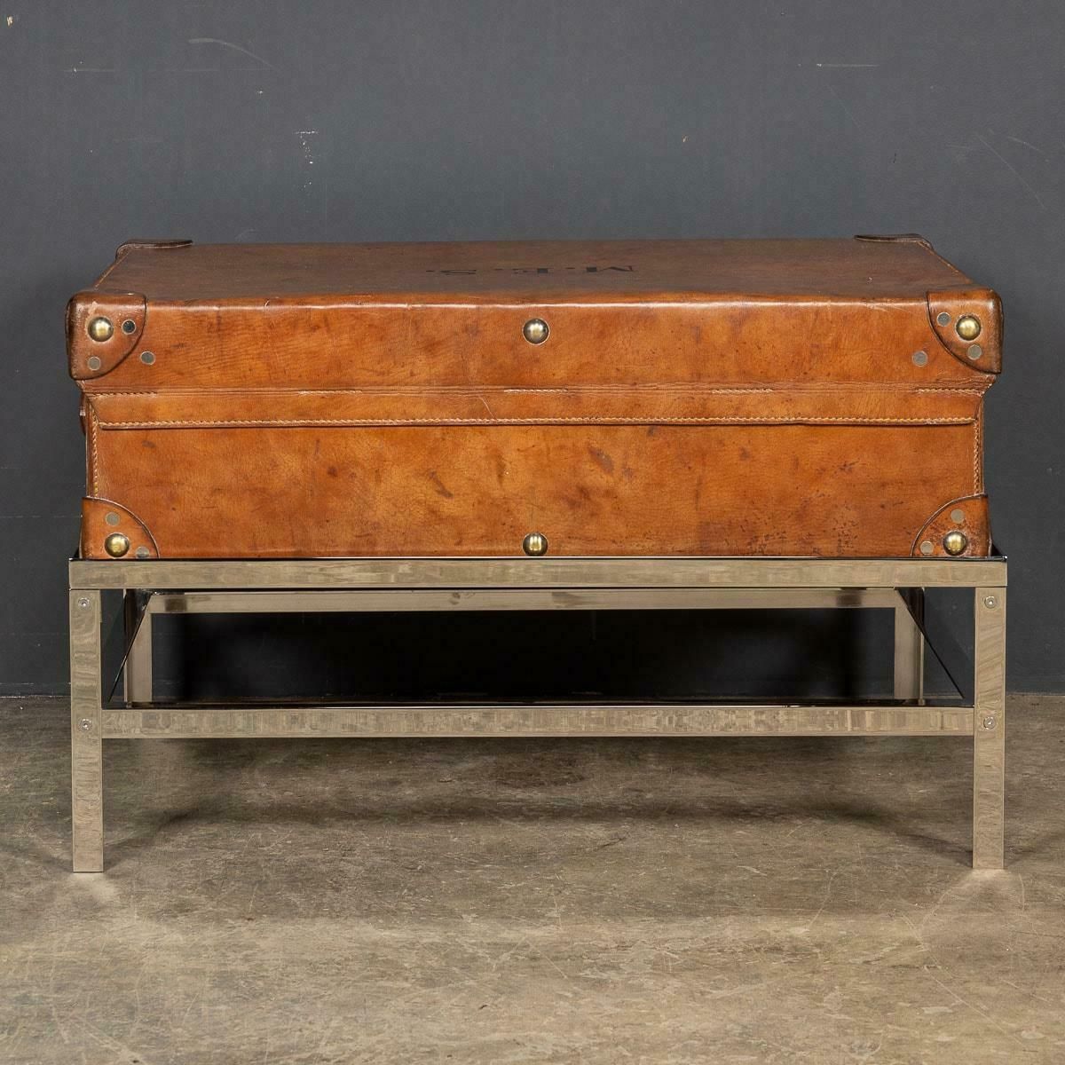 20th Century English Leather Trunk On Metal Stand, C1910 photo Furniture