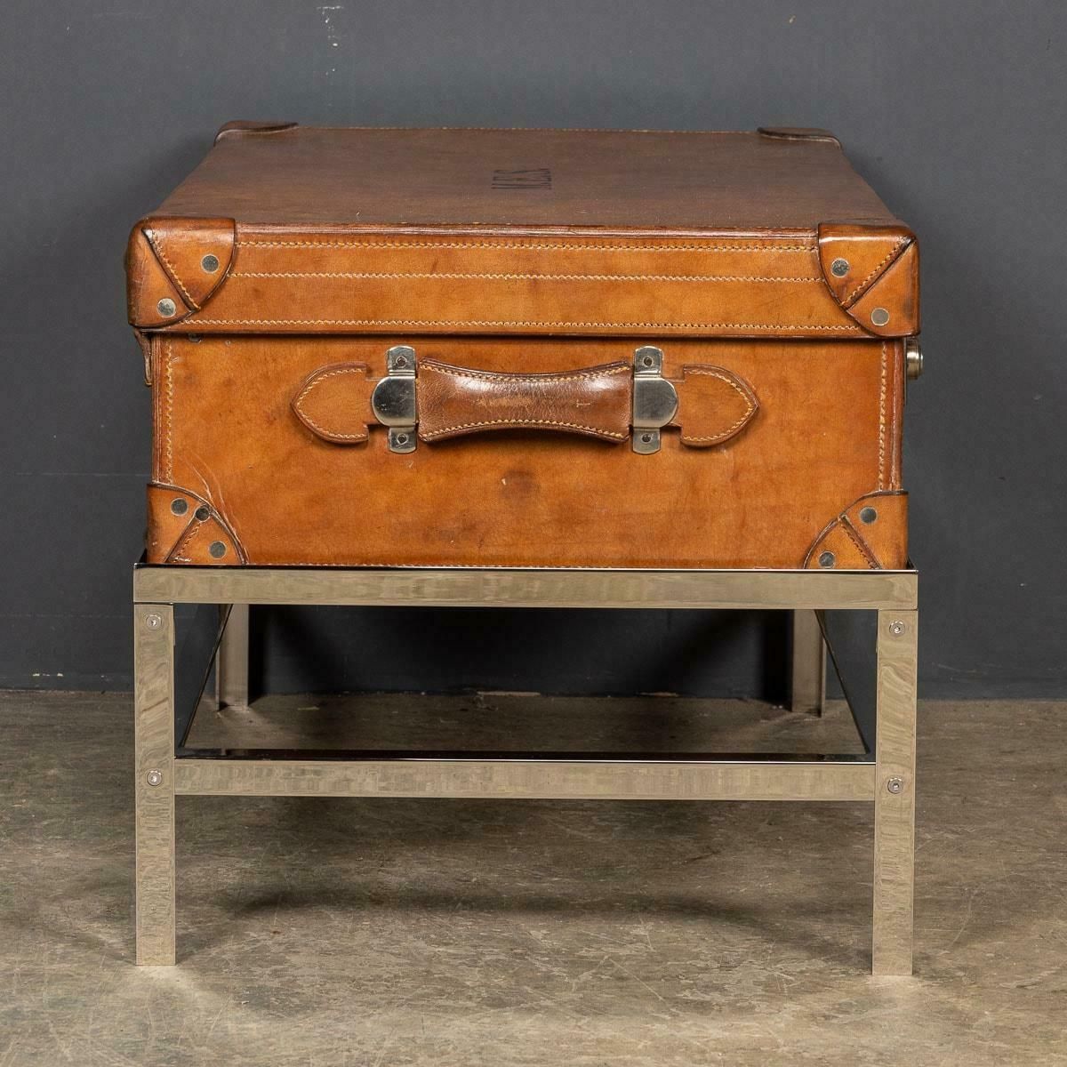 20th Century English Leather Trunk On Metal Stand, C1910 photo 3795.0