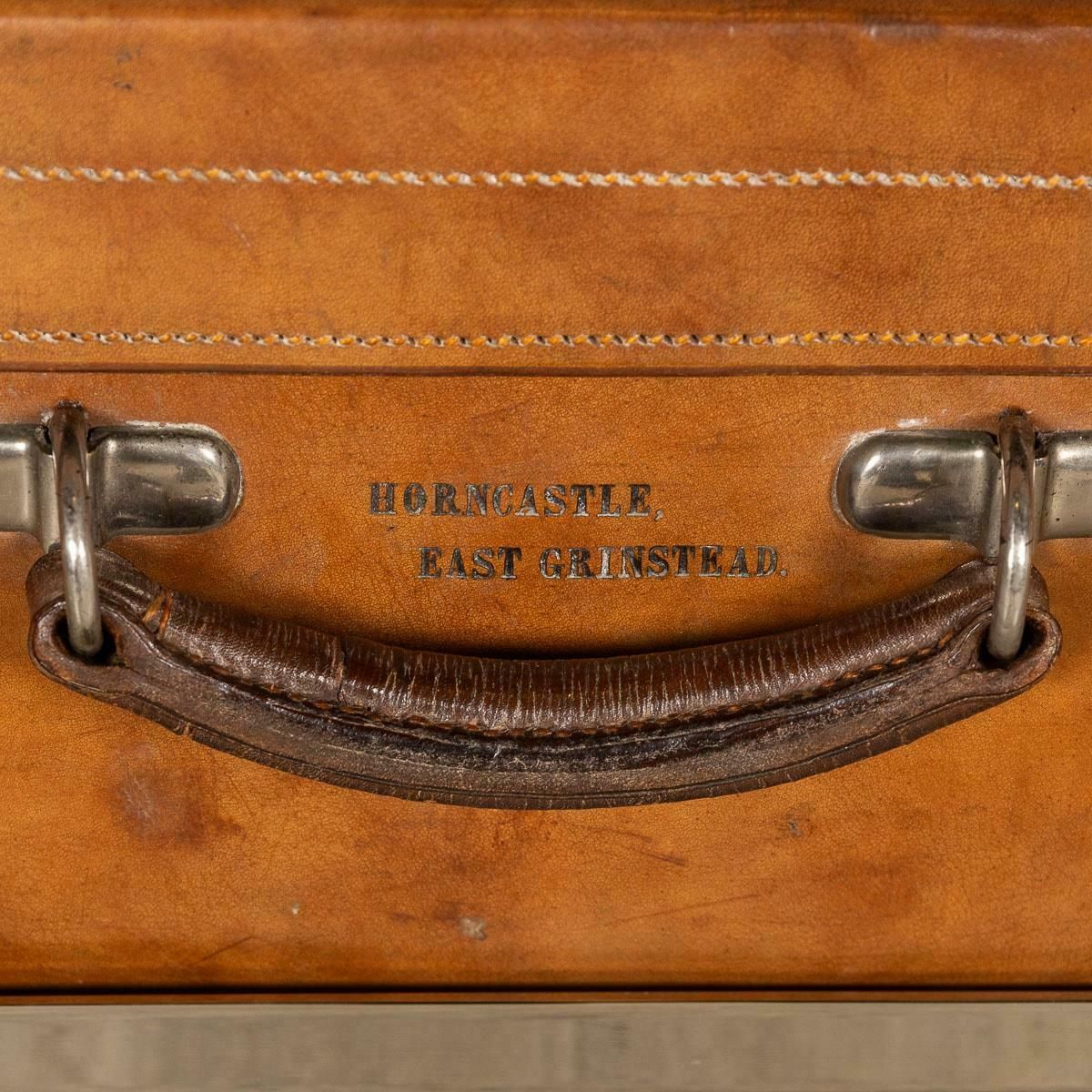 20th Century English Leather Trunk On Metal Stand, C1910 photo vintage