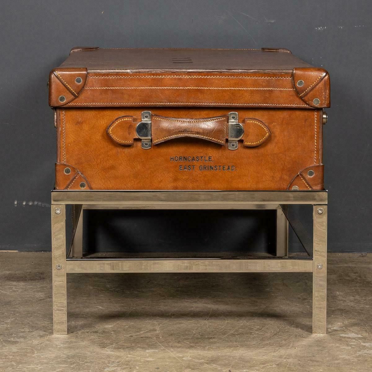 20th Century English Leather Trunk On Metal Stand, C.1910 photo Furniture
