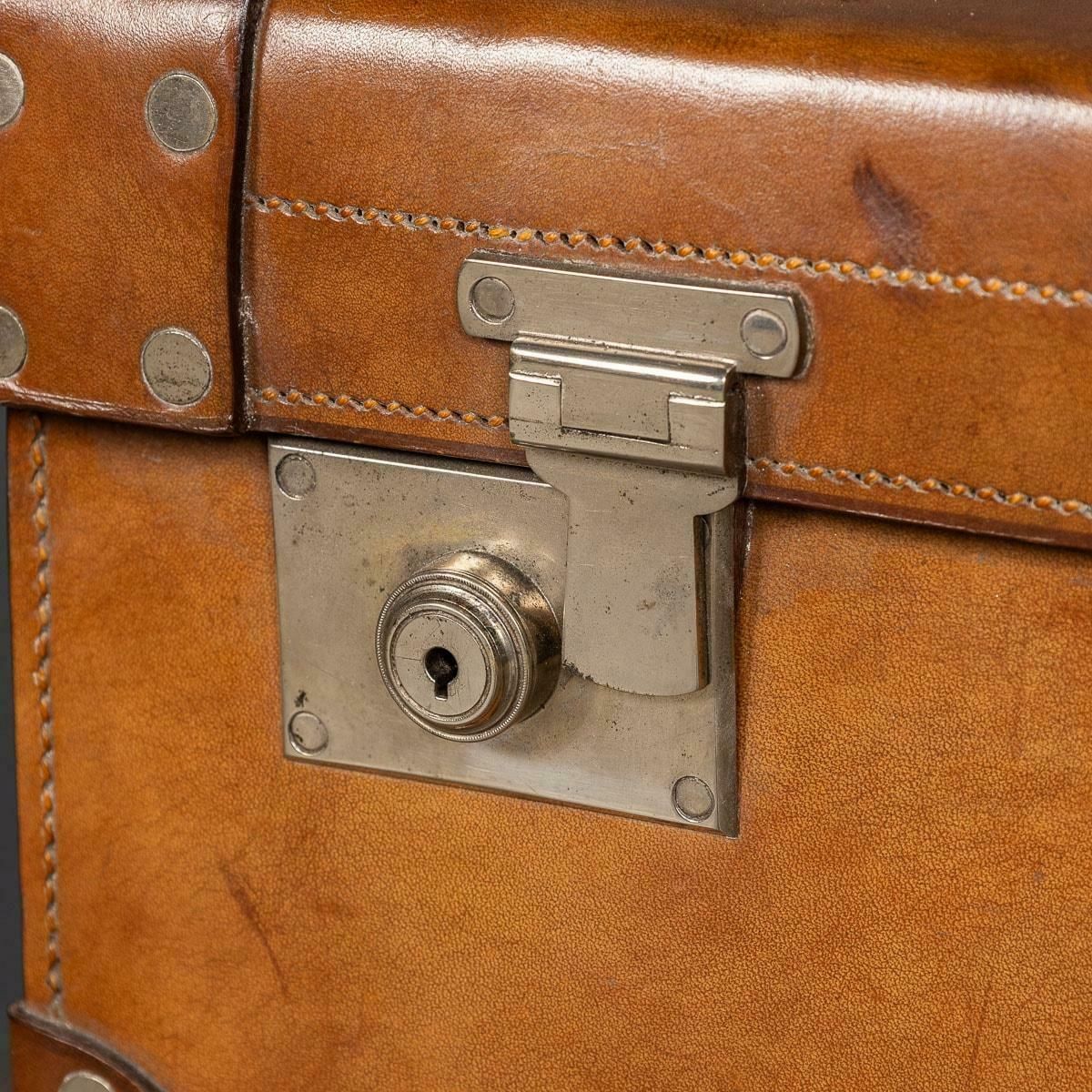 Furniture 20th Century English Leather Trunk On Metal Stand, C.1910 photo