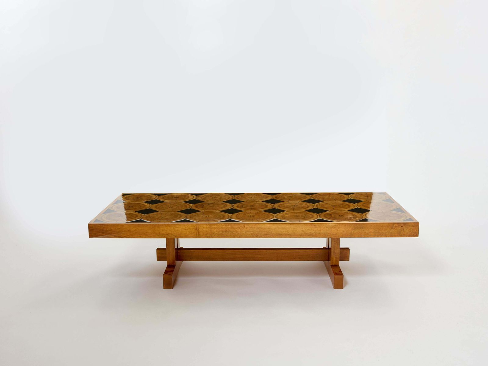 Large French Coffee Table Oak Wood Petrified Wood And Slate Top 1960 photo furniture