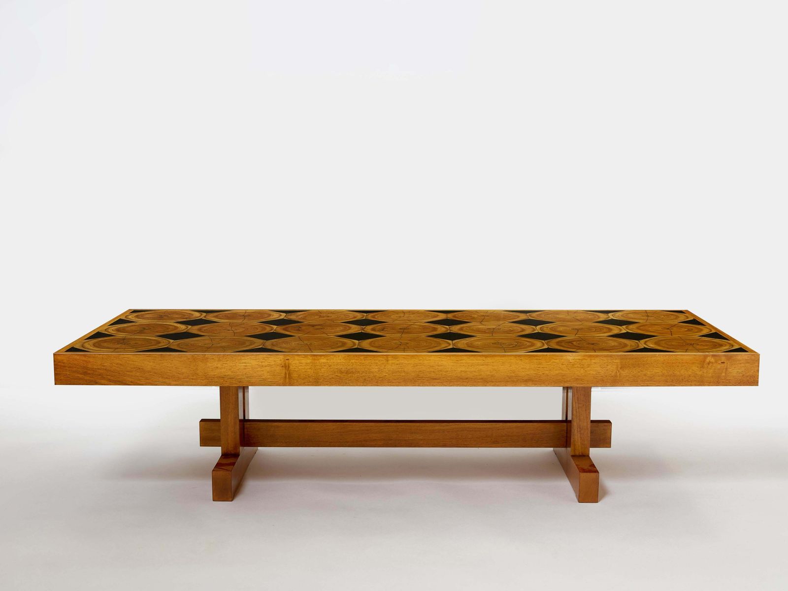 Grande table basse française en chêne massif, plateau en bois pétrifié et ardoise, 1960 photo buy