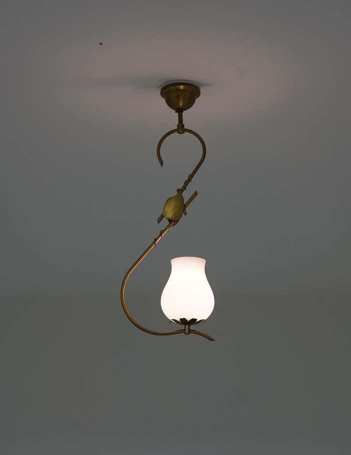 Scandinavian Pendant In Brass And Glass, Swedish Modern photo buy
