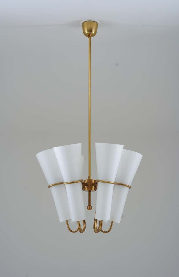 Chandelier In Brass And Opaline Glass By Hans Agne Jakobsson photo furniture