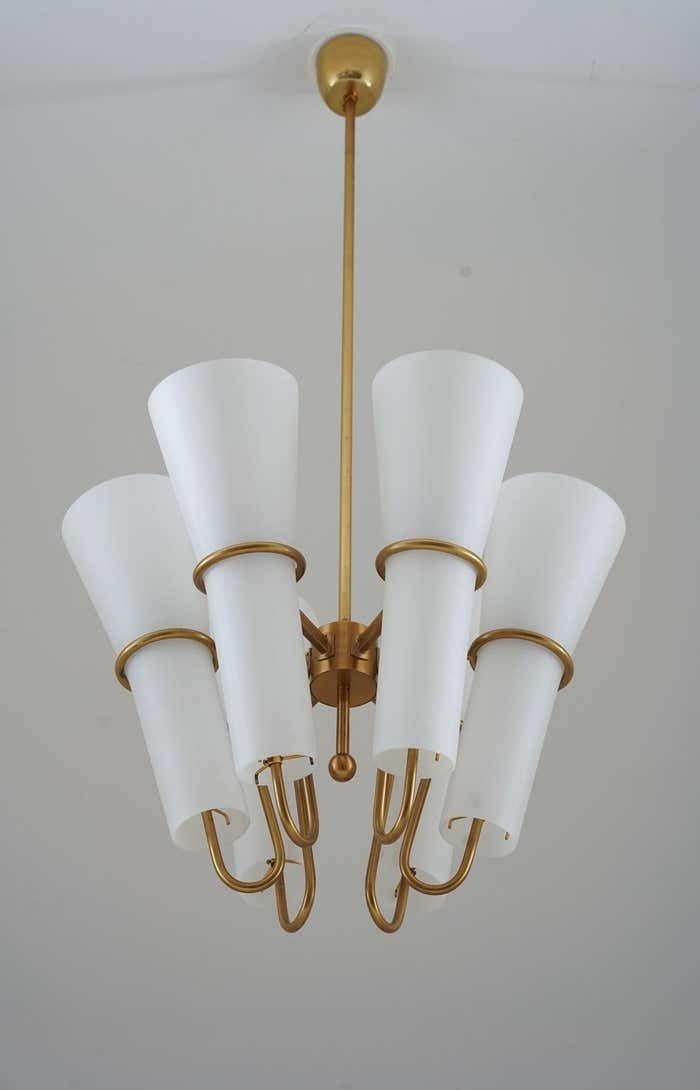 Chandelier In Brass And Opaline Glass By Hans Agne Jakobsson photo vinterior