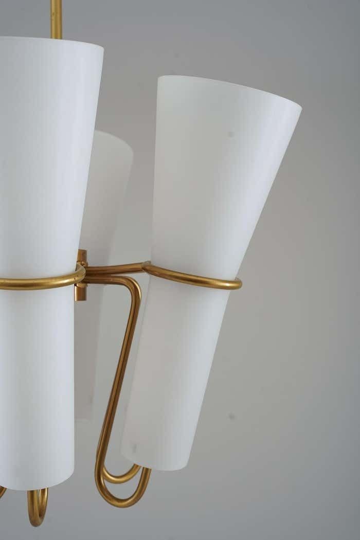 photo for sale Chandelier In Brass And Opaline Glass By Hans Agne Jakobsson