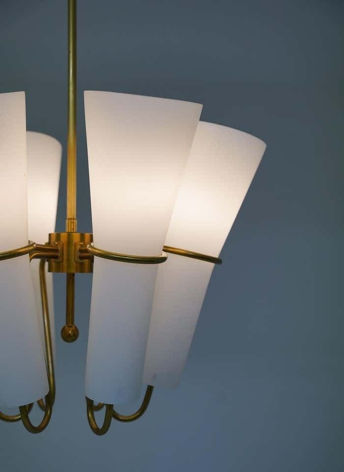 photo vinterior Chandelier In Brass And Opaline Glass By Hans Agne Jakobsson