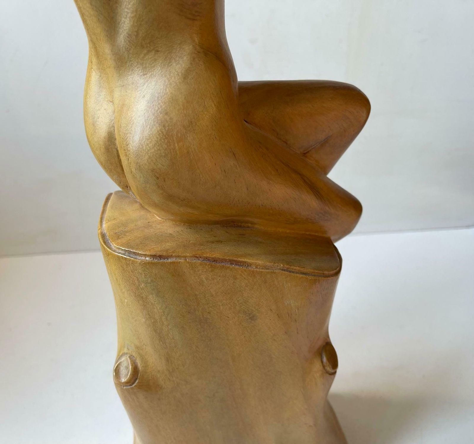 Art Deco Sculpture Of Nude Female In Hand Carved Wood, 1940s Scandinavia photo vinterior