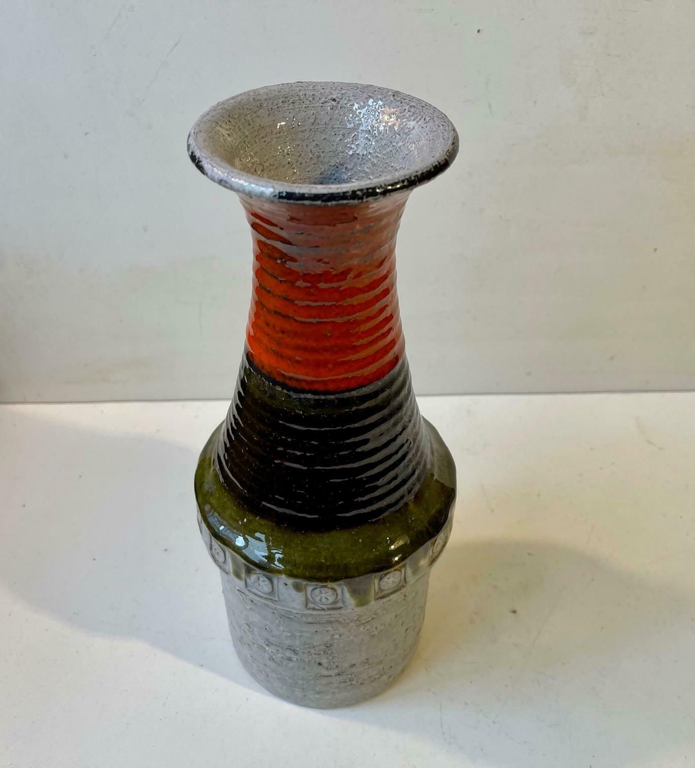 Glazed Italian Chamotte Stoneware Vase Attributed To Aldo Londi For Bitossi photo 449.0