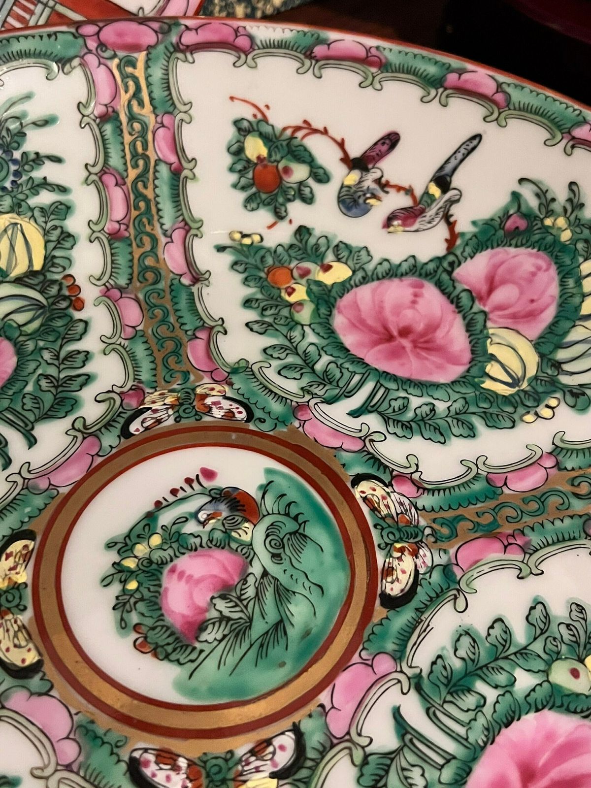 Large Canton / Rose Medalion Bowl, 20th Century, Chinoiserie Famille Rose Pink Porcelain Ceramic Bowl With Botanical Motif X 2 photo buy