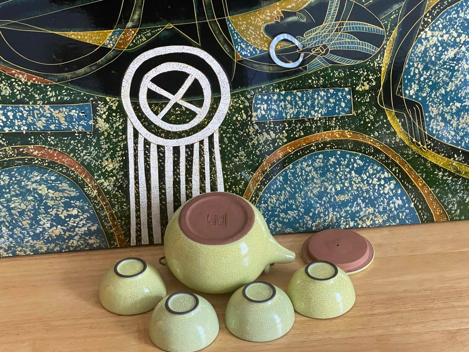 China Yixing Clay Teapot/Teacups, Chinese Yellow Glazed Yixing Zisha Tea Set, Set 5 Pieces, Very Good Condition, Home Gifts photo furniture