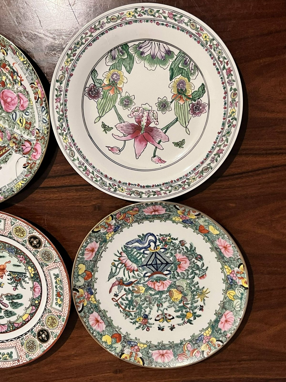 20th Century Antique Chinese Plates, Qianlong Seal Marks Fine, A Fine Famille Rose Chinese Hand Painted, Made In Macau photo furniture
