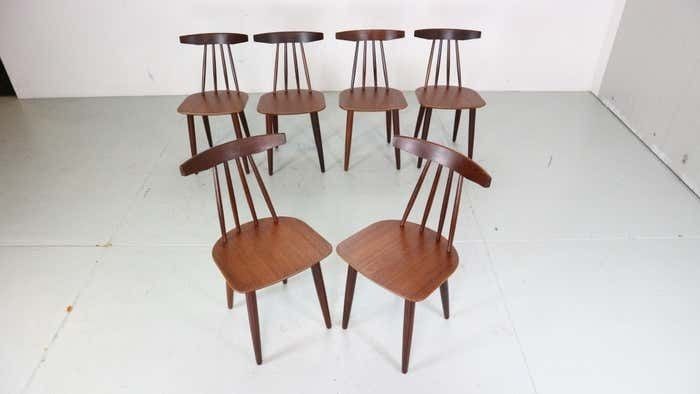 Poul Volther Set Of 6 Dinning Room Chairs "3705" For Fremel Røjle, Denmark, 1960 photo for sale