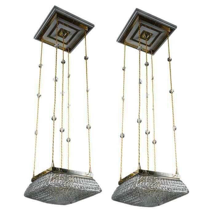 2 Art Deco Pendants With Cut Glass Shades Vienna Around 1920s