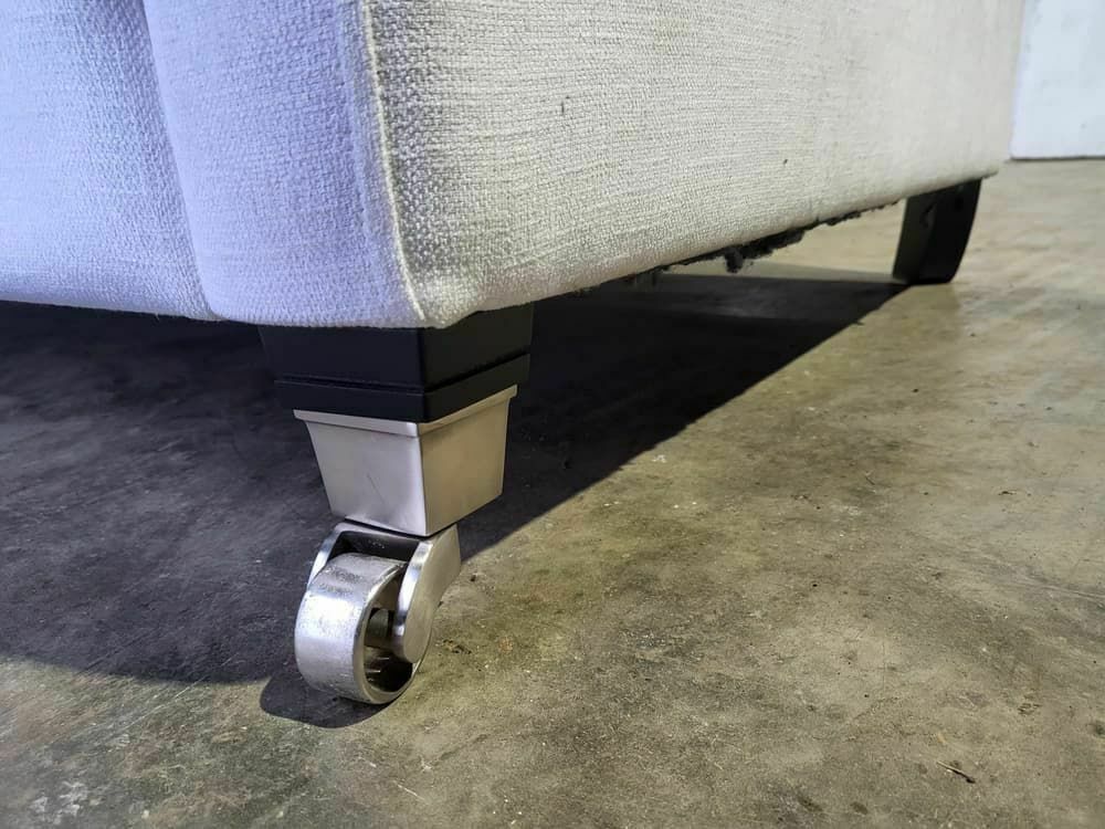 Sofa 2 Seat Feather Cushions Castors Curved Sides Oatmeal White Fabric photo furniture