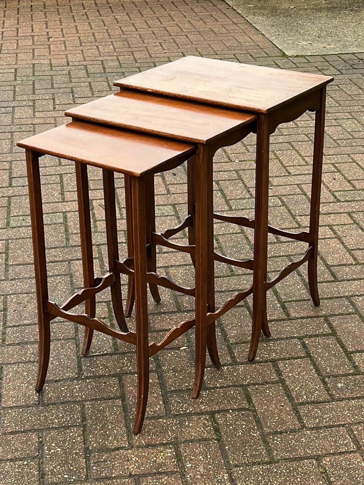 Edwardian Inlaid Mahogany Nest Of 3 Tables photo vintage
