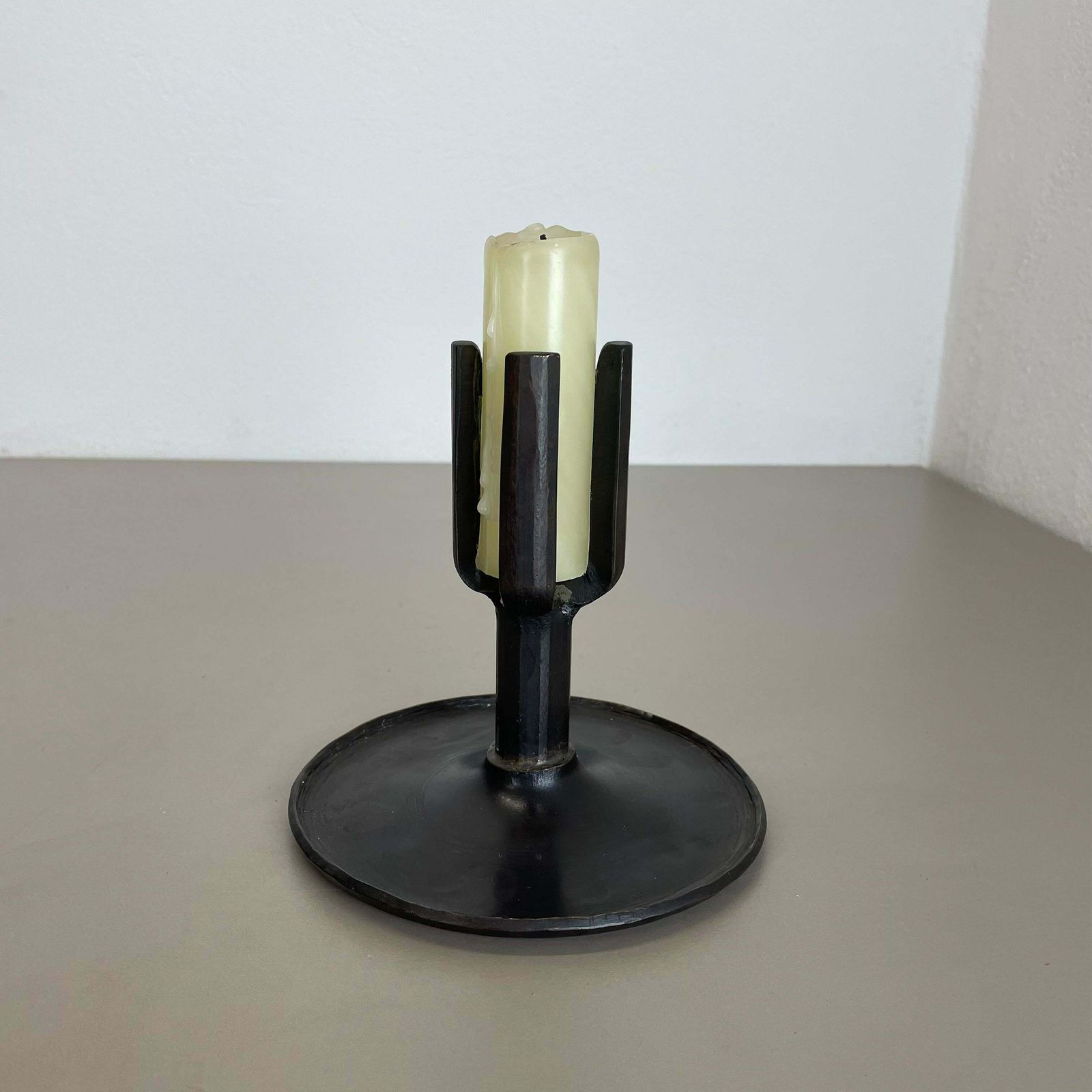 Unique 1.3kg Brutalist Bronze Candleholder By Manfred Bergmeister, Germany 1970s photo for sale