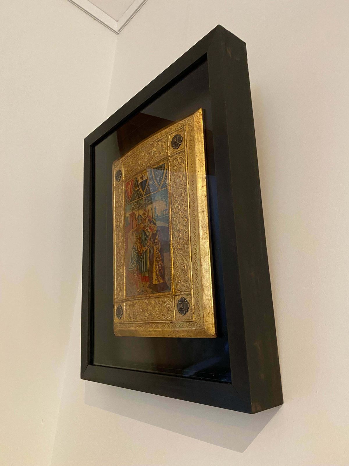 Icilio Federico Joni 1866 To 1946. Italian. Painted Wood Tavolette Book Cover Binding. The Biccherna Aesthetic. Siena. Sienese. Tuscany. Framed. photo vinterior