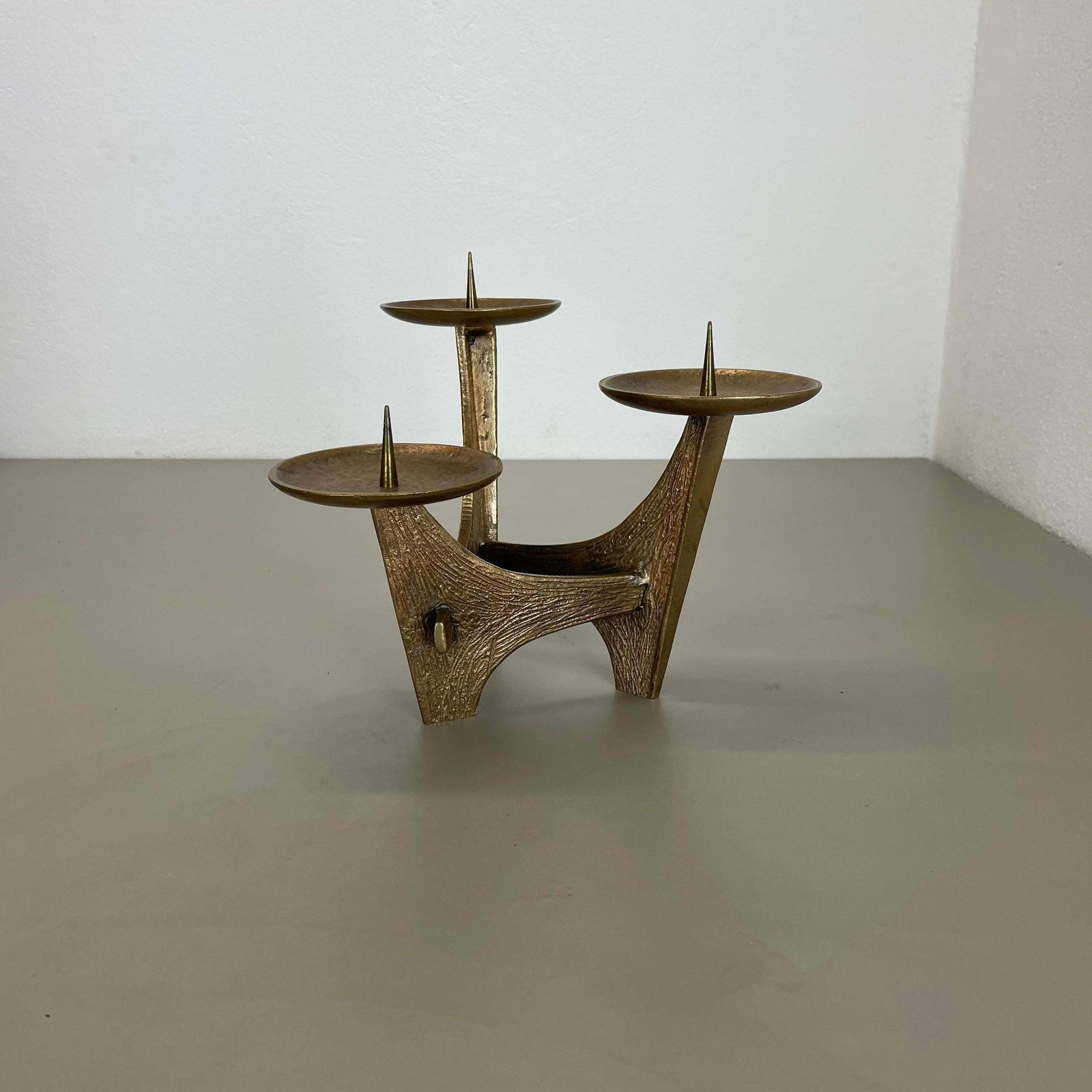 Modernist Sculptural Brutalist Bronze Metal Candleholder, France, 1960s photo for sale