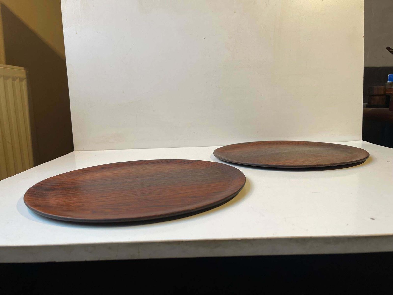 Round Scandinavian Modern Rosewood Drink Trays, 1960s photo 339.0